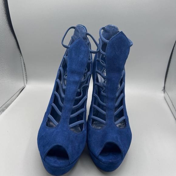 Loriblu Platform Suede Womens Blue booties sz 37 (6.5) - Picture 4 of 8